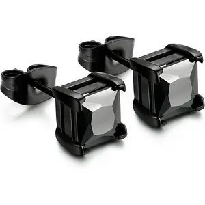 MILACOLATO Unisex 20G Black Stainless Steel Cubic Zirconia Stud Earrings, Hypoallergenic Surgical Steel for Sensitive Ears, 3-8mm Pierced Earrings summerwins