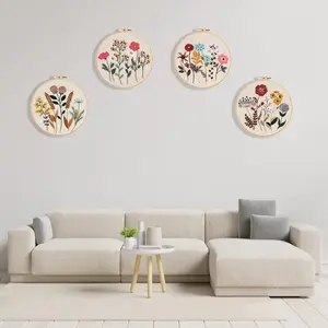 4PCS Beginner Embroidery Kits with Hoop & Tools | Starter Kit, Patterns, Instructions, Needlepoint Home Decoration