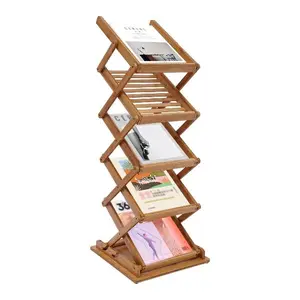 Portable Foldable wood Literature Rack Display Holder Stand, Pop-up Magazine Brochure Catelog Rack, Light Weight, for Trade Show Booth Office Retail Store Showroom (5 Pockets)