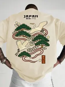 Men's Casual Versatile Simple Japanese Crane Graphic Print Short Sleeve T-Shirt