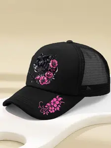 Unisex Tiger with Flowers Print Baseball Cap, Adjustable Breathable Casual Sun Hat, Versatile Truck Driver Cap, Fashion Accessory