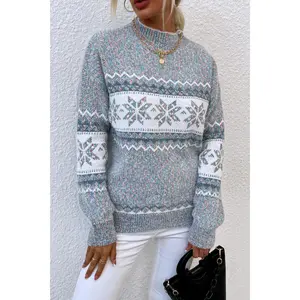 Snowflake Pattern Mock Neck Alpine Sweater
