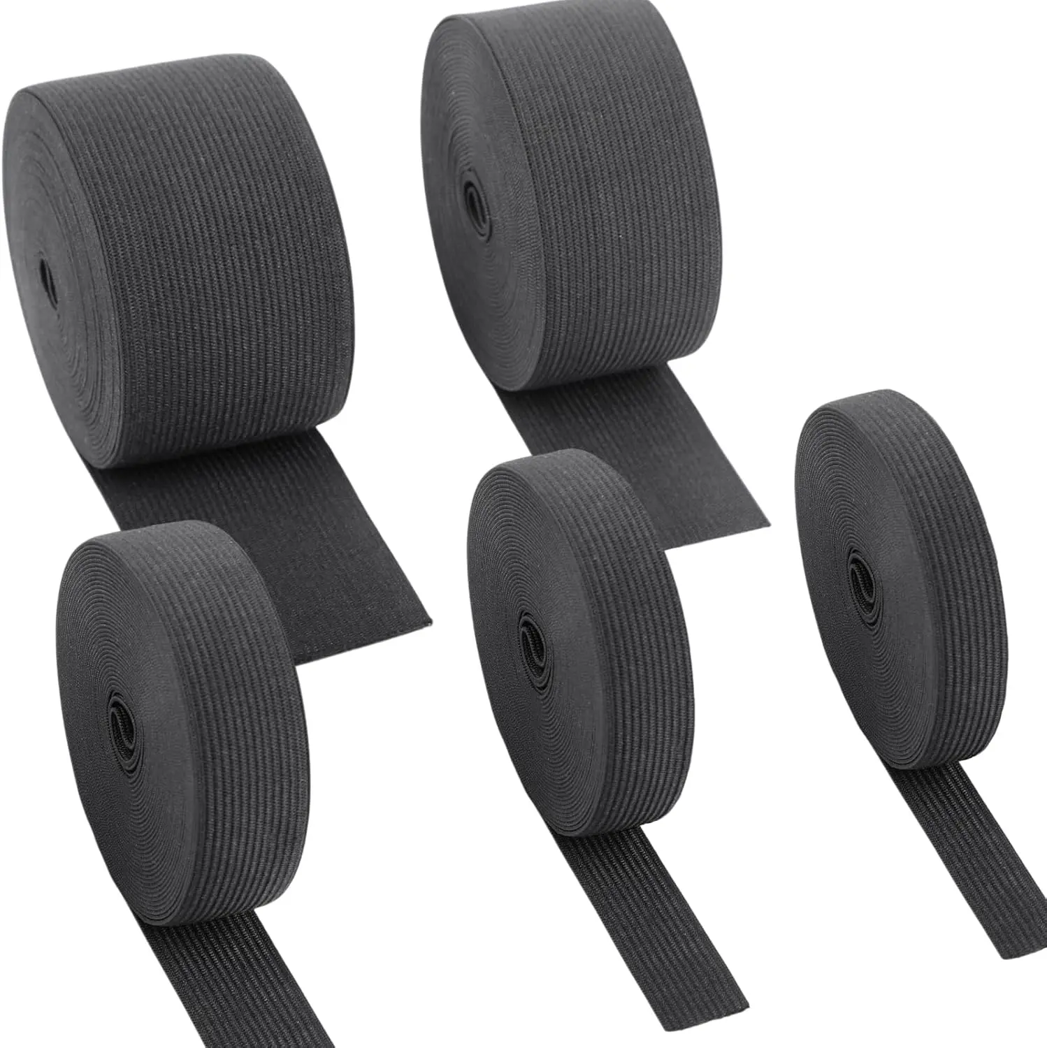 5 Rolls Elastic for Sewing, Elastic Band Knit Spool High Elasticity 0.6/0.75/1/1.5/2 Inch in Width, 5.5 Yard/Roll for Sewing Band Waistband Clothes Pants Dress  Belt or Crafts DIY (Black)