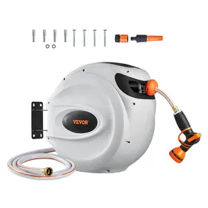 VEVOR Retractable Hose Reel, 115 ft x 1/2 inch, 180° Swivel Bracket Wall-Mounted, Garden Water Hose Reel with 9-Pattern Nozzle, Automatic Rewind, Lock at Any Length, and Slow Return System