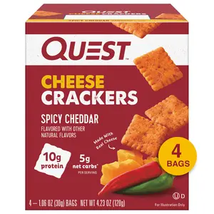 Quest Spicy Cheddar Cheese Crackers, High Protein Snack with Garlic Seasoning, 1.06 oz, 4 Count