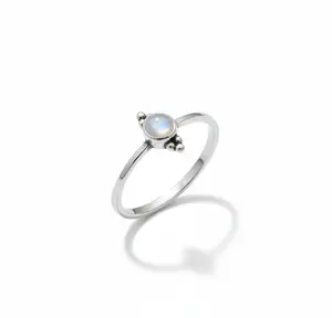 Sterling Silver Dainty Rainbow Moonstone Ring