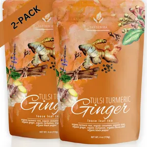 Gardenika Organic Turmeric Ginger Chai Tea, Loose Leaf, Natural, Herbal, Caffeine-Free, Sugar-Free, Kosher - 2 Pack