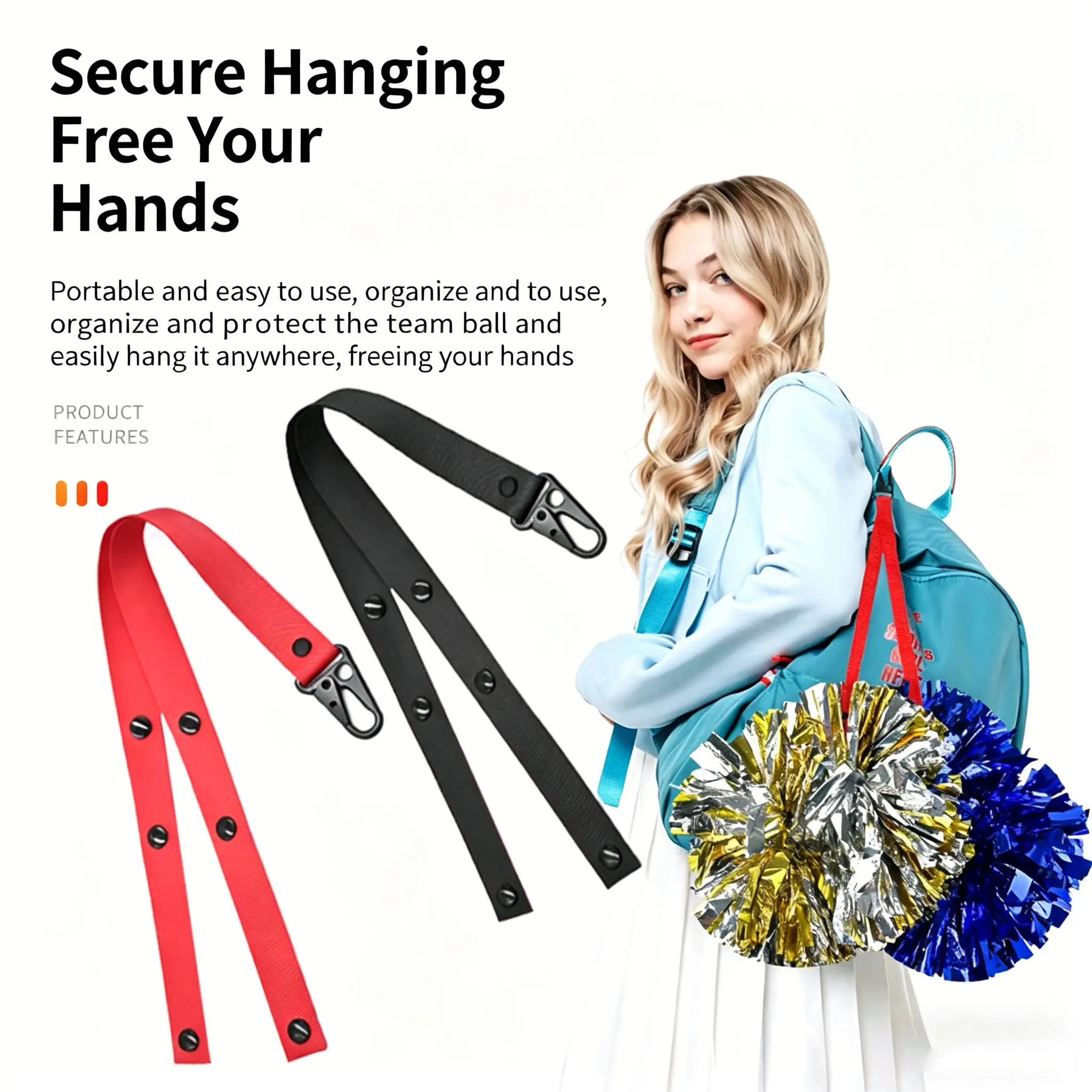 Pom Pom Holder for Cheerleaders, Backpack Straps for Pom Poms, Essential Accessory for Cheerleading, Durable Design, Easy to Use, Free your hands, Organize and Protect