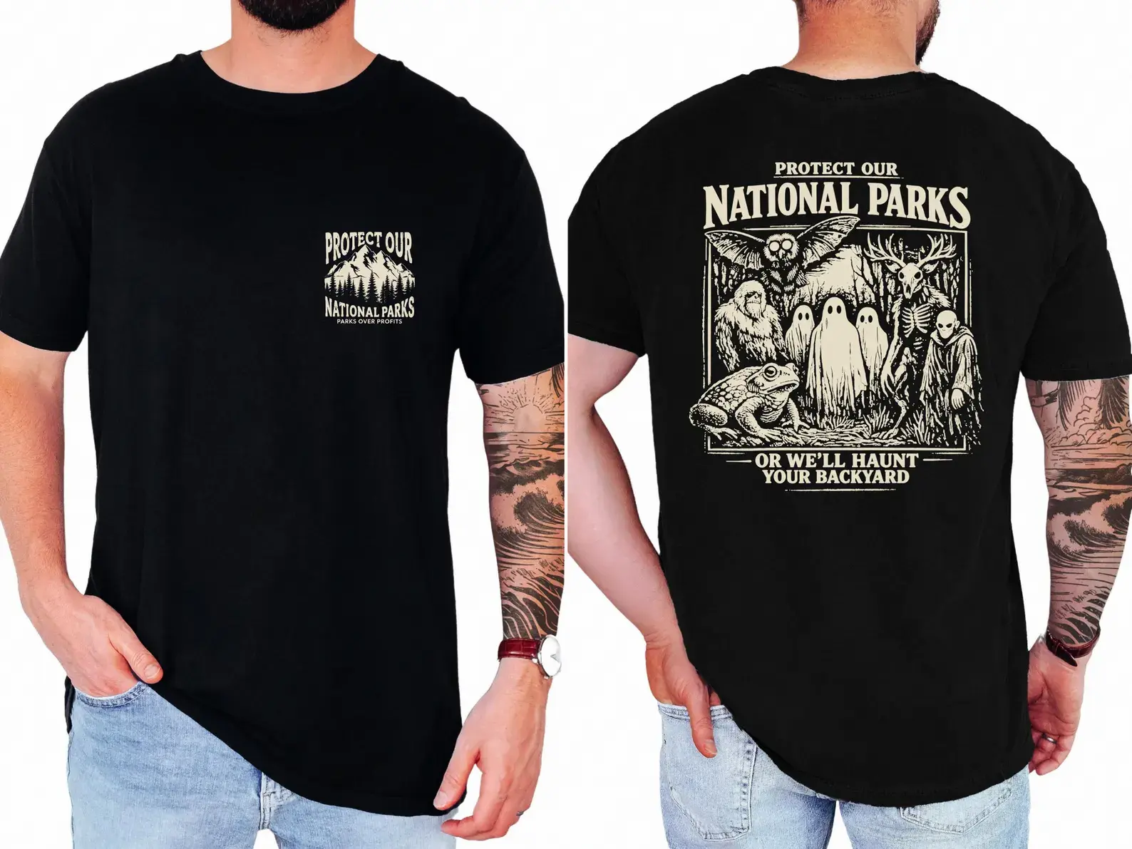 Protect Our National Parks T-Shirt, Cryptid Tee, Bigfoot Mothman Ghost Wendigo Skull