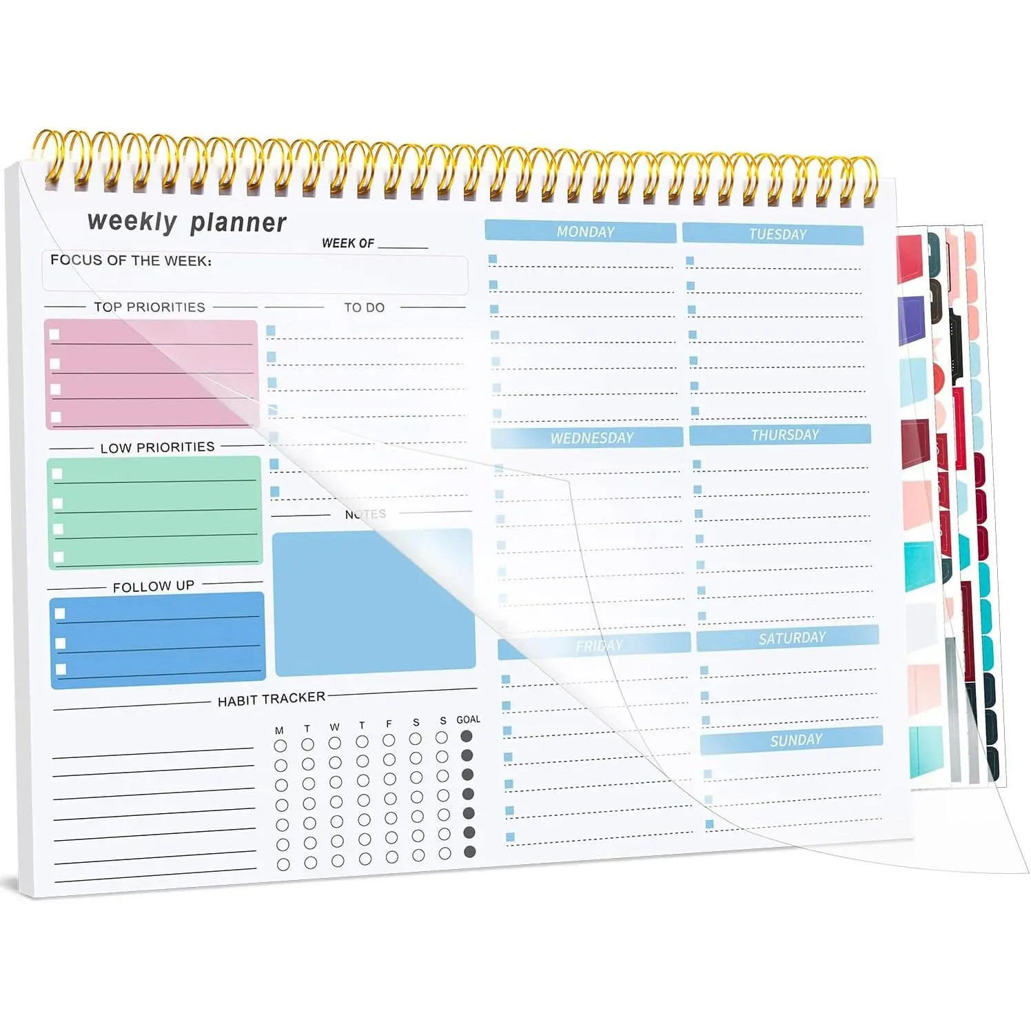 Weekly  Notepad, 8.5''x11'' Weekly Desk Planner with 52  Off Sheets Undated Weekly Planner Habit  & Productivity Organizer for  and Work, Blue