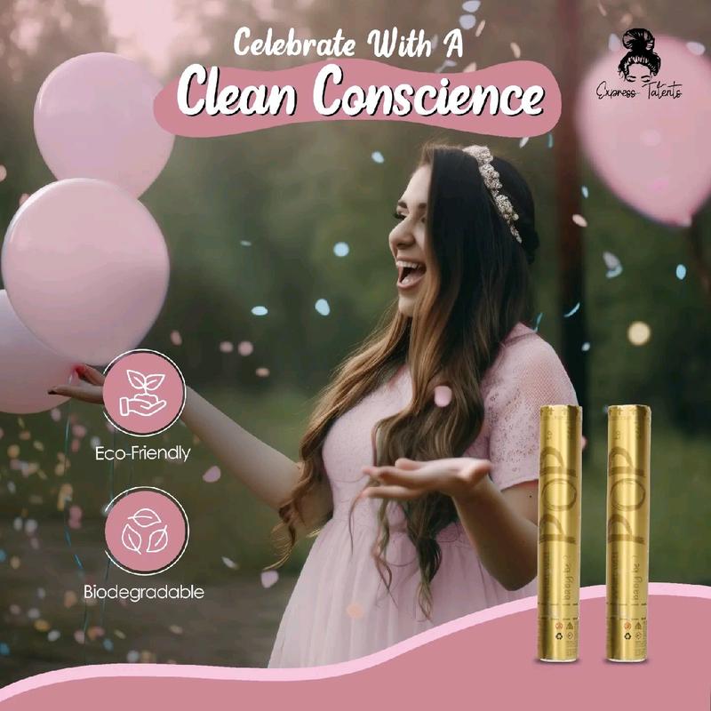 Gender Reveal Confetti Powder Cannons Set of 4 (2 Pink 2 Blue) 40pcs Team Boy Team Girl Voting Stickers