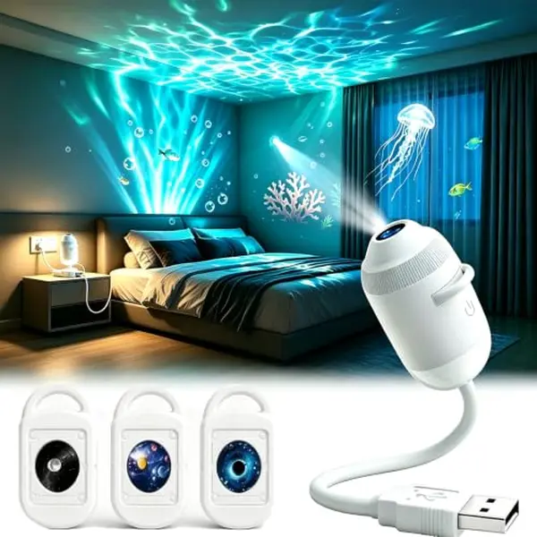 2027 New HD Smart Dynamic 5D Holographic Night Light Projector,Plug-and-Play HD Star Projector,USB-Powered 360° Adjustable Galaxy and Ocean Projector for Bedroom，3pc