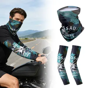 UPF 50+ Ice Silk Sun Protection Set, 2Pcs Arm Sleeves + Neck Gaiter Face Scarf, UV Resistant Breathable Cooling Sleeve Mask for Motorcycle Cycling Outdoor Hiking Camping Driving