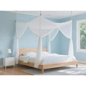Bed Curtains Queen Bed Drapes,59"x78"x78" White Net with 4-Post Ropes, Drapes Net for Bedroom, Wedding - Easy Install