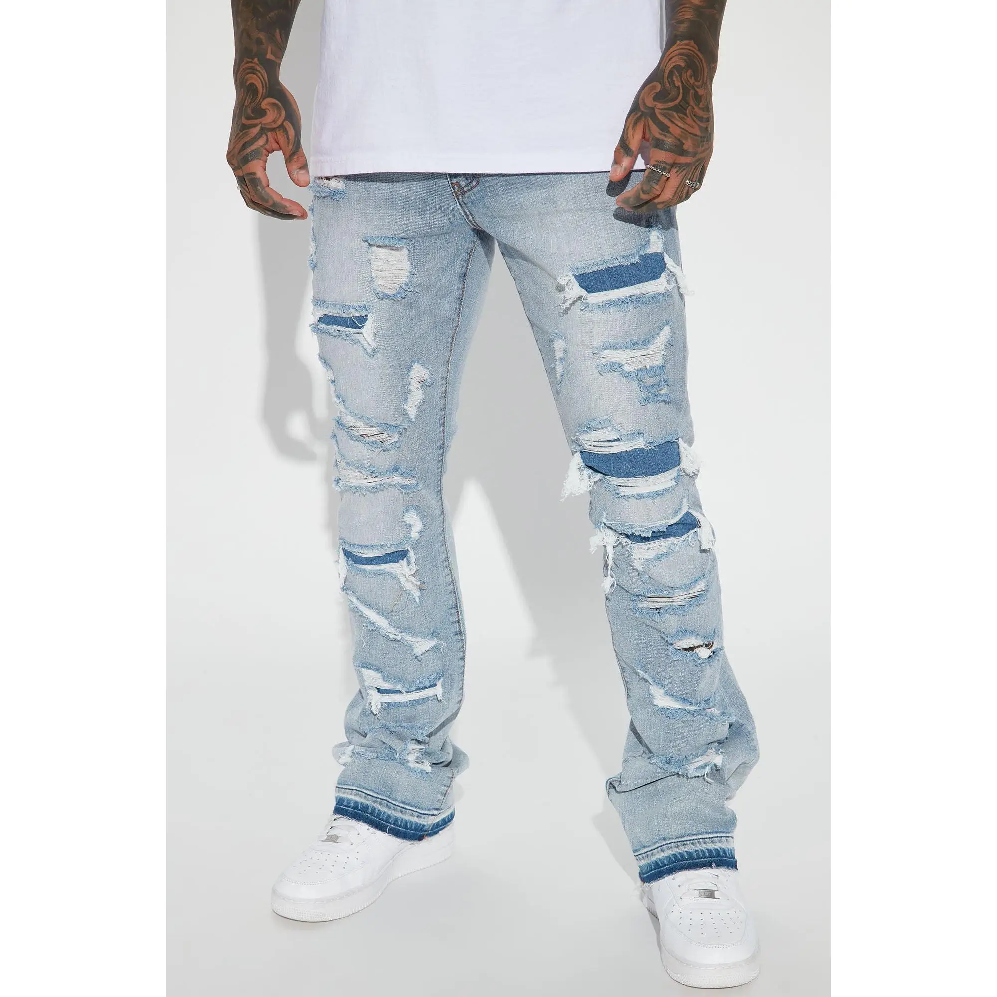 Through It Ripped Skinny Flared Jeans - Vintage Blue Wash