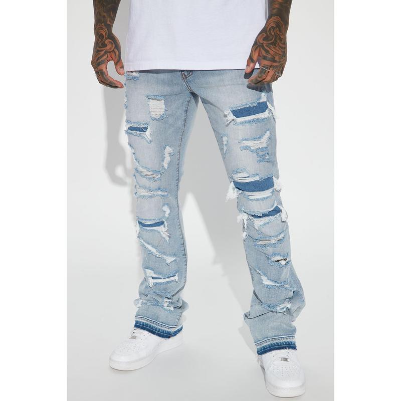 Through It Ripped Skinny Flared Jeans - Vintage Blue Wash