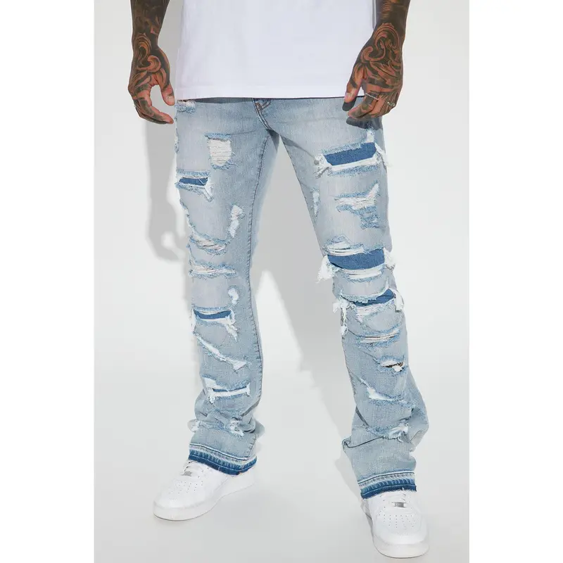 Through It Ripped Skinny Flared Jeans - Vintage Blue Wash