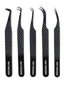Set of 5 Eyelash Tweezers- Stainless Steel Eyelash Extension Tweezers - Multipurpose Lash Tweezers for Eyelash Extensions for Individual. (Black)