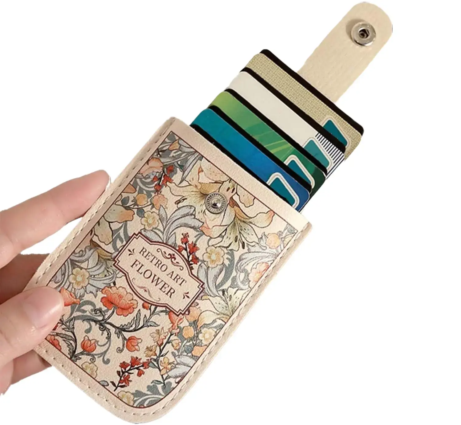 Ladies' ultra-thin credit card wallet, suitable for pocket or wallet storage, made of leather material, with built-in card storage compartment and pull-out design for easy carrying.