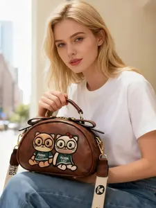 Cute Cartoon Bear Shoulder Crossbody Bag, Stylish All Season Accessory, Versatile and Fashionable, Perfect for Casual, Embellished Shoulder Bag, Pu Leather Bag, Trendy Crossbody Bag, Fashionable Patterned Bag
