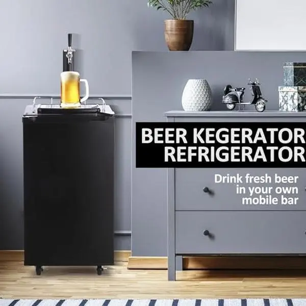97L Single Tap Kegerator, Stainless Steel Beer Dispenser with Digital Temp Control (0-10°c),  Locking Casters & Drip Tray, Ready-to-Serve for Home Bar/Party