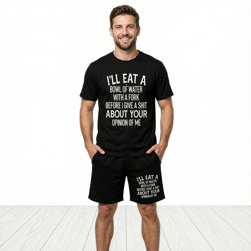 Men's 2-Piece Menswear T-Shirt & Shorts Set, Oversized Crew Neck Short Sleeve, Bold Quote Graphic, Polyester Casual Streetwear Clothes