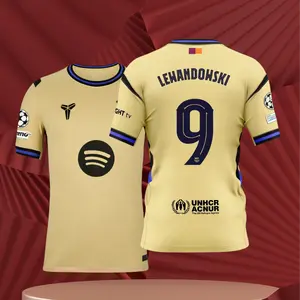 9# Robert Lewandowski 25 26 Away Yellow Short Sleeve Soccer Jersey Fans