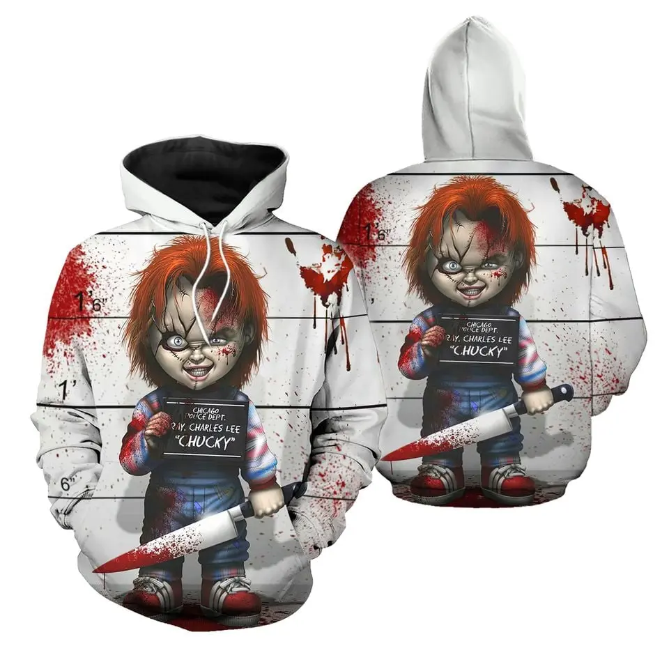 Chucky Horror 3D Printed Hoodie – Classic Slasher Doll Graphic Sweatshirt, Unisex Halloween Pullover, Scary Horror Fan Gift for Men & Women