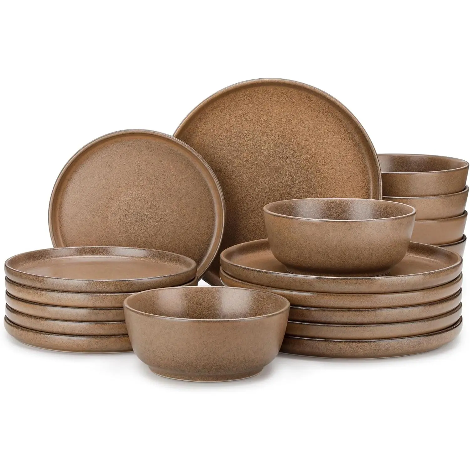 Plates and Bowls Sets, 18 count Stoneware Dinnerware Set for 6, Ceramic Dish Set for Kitchen, Microwave and Dishwasher Safe, Muted Brown, Series ZERMATT