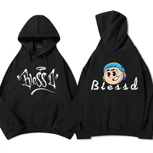 Blessd Singer Graphic Hoodies for Men - Vintage Harajuku Streetwear, Oversized Pullover Sweatshirts with Long Sleeves, Cozy Cotton Hooded Casual Wear for Winter - Unisex Classic Design
