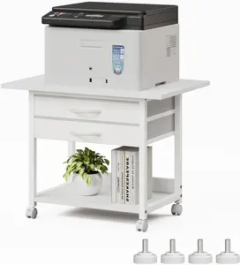 Large Printer Stand with Storage Fabric Drawer Under Desk Printer Table with Wheels for  Office, Printer Cart fit Fax Machine Scanner 23.4"x15.7" (White, 2 Tiers)