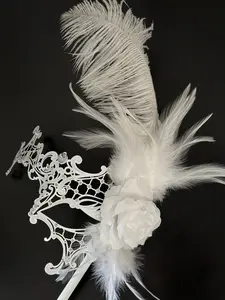 Phantom White Metal  Mask - White feathers
