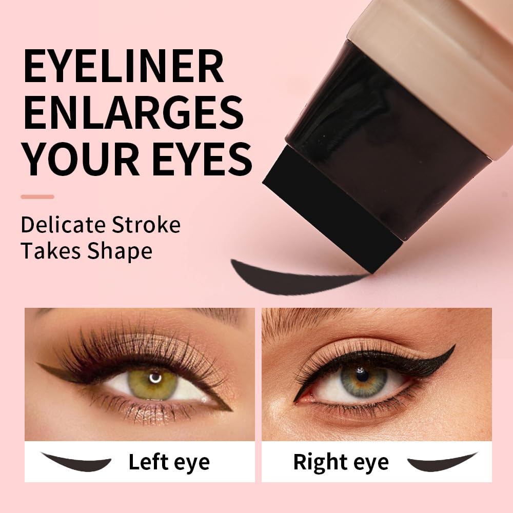 2-in-1 Rotating Winged Eyeliner Stamp Pen, Waterproof Quick Dry Longwear Eye Liner, Black & Light Brown Dual-Head Precise Makeup Lip Liner