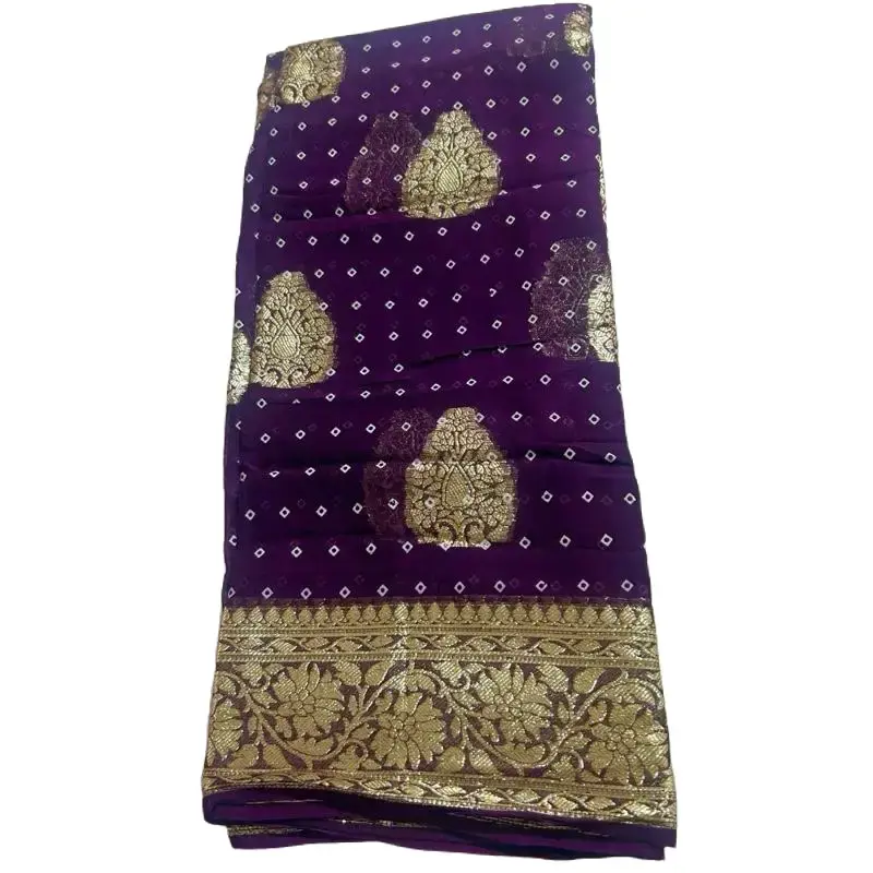 Heavy Jari Work Pure Georgette Saree in Rich Purple with Gold Accents Perfect for Any Occasions Women's Clothing - Clothes, Womenswear