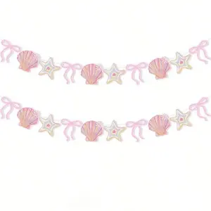 2Pcs Pink Bow Seashell Garlands Mermaid Style Hanging Banners Wedding Baby Shower Party Decor