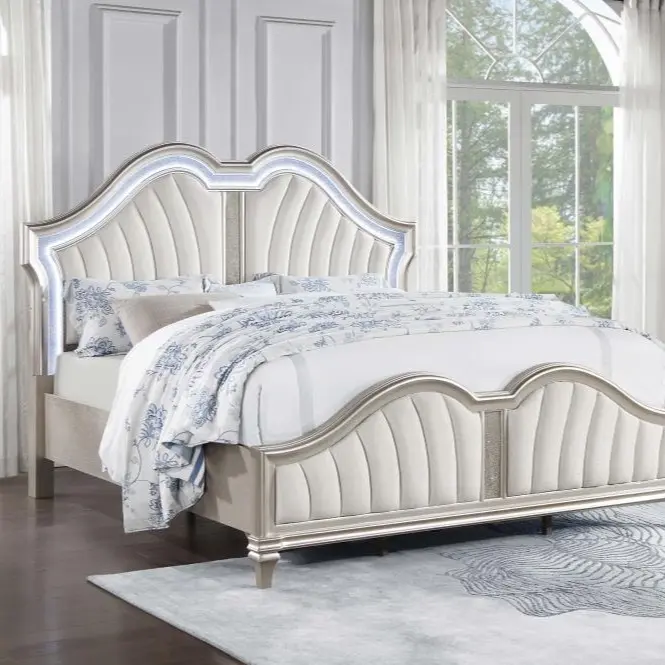 Alessio "LED" Platinum Metallic Modern Glam Bedroom Collection with LED Headboard & LED Mirror
