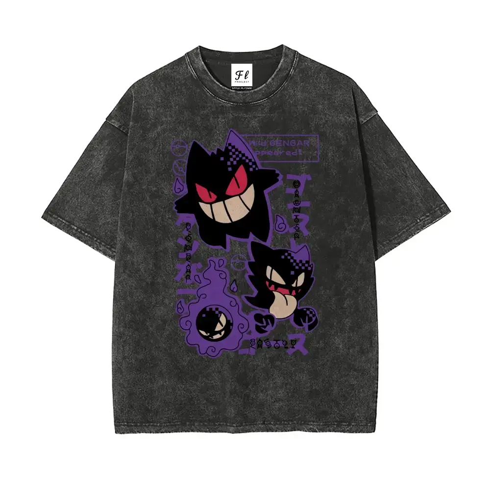 Men's Vintage Pocket Monsters Washed Cotton Graphic T-Shirt - Loose Round Neck, Shortsleeve, Whimsical Streetwear Menswear, Summer Casual Top, Gift for Boyfriends