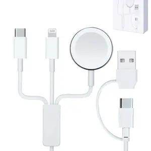 Upgraded USB C Charger for Watch, 3 in 1 Phone and iWatch Magnetic Fast Charging Cable 4FT, Compatible with Watch Series 8 7 6 SE 5 4, for iPhone 14 13 12 11 Pro White