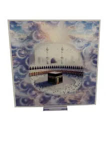 Glint World 3D Islam Artwork on Acrylic - Vivid Kaaba in Mecca with Star and Crescent Symbols - Religious, Transparent