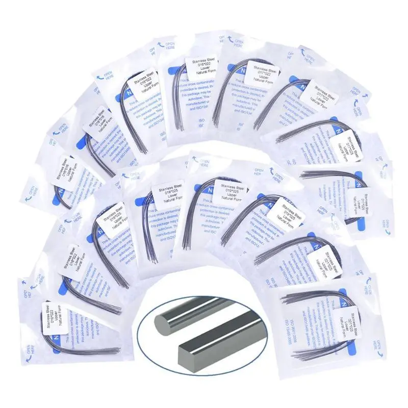 Stainless Steel Orthodontic Arch Wires, 10-Pack for Oral Care, Natural Form in Round or Rectangular Shapes