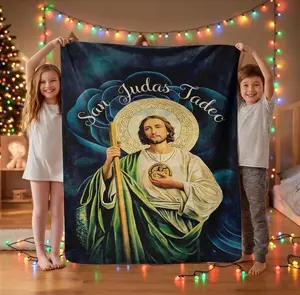 Blessed San Judas Tadeo Art Blanket Bed Sofa Leisure Time Soft Fleece Blanket Warm & Faith-Filled Lounge Essential