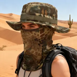 2-piece set/Fisherman's Hat Strap detachable mask - Lightweight sun protection, Solar Camouflage Hat, suitable for fishing, hiking and outdoor exploration, wide brim design, neck cover, durable headwear, camping equipment, Outdoor Hats