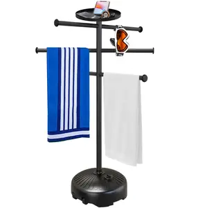YACONA 63 Inch Pool Towel Rack with Wheels for Indoor Outdoor Use, Towel Holder with Storage Tray, 6 Adjustable Bars Hot Tub Accessories, Free Standing Towel Rack for Pool, Spa, Hot Tub Bath Metal