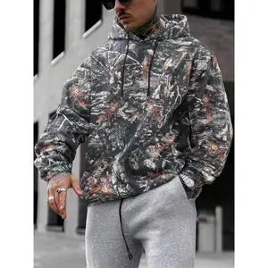 Men's Fall Winter Camo Hoodie, Loose-Fit Long Sleeve Print Sweatshirt, Fashion Casual Top for Outdoor Activities, Essential Wardrobe Item