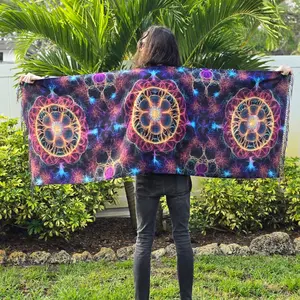 Neon Rainbow Fractal Pattern Reversible Rave/Festival/EDM Pashmina/Shawl - by PLURfect Studios