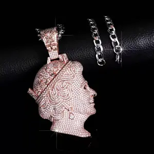 2175  Queen Elizabeth Profile Pendant Necklace | 3D Sculpted Royal Portrait Charm for Hip Hop Streetwear outdoorfun