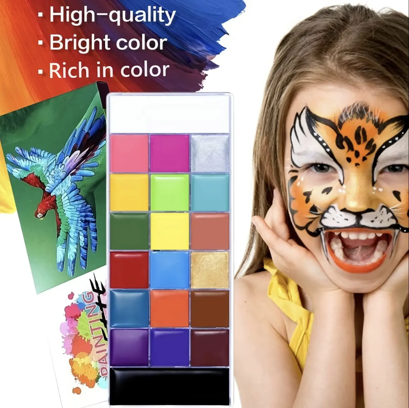 20-Color Professional Non-Toxic Waterproof Long-Lasting Sensitive Skin-Friendly Cosmetic Face & Body Oil Paint Palette, for Halloween Makeup, Body Art, Body Paint