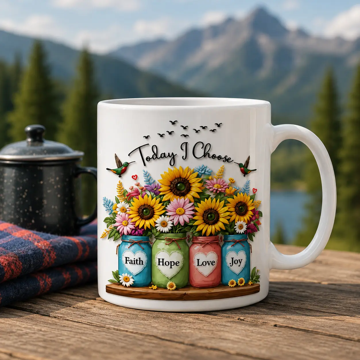 Sunflower Faith Hope Love Joy Coffee Mug, Today I Choose Inspirational Ceramic Cup, Christian Floral Mug Gift for Mom Women