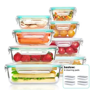 16pcs Airtight Glass Food Storage Containers, Outdoor Picnic, Lunch Box, Microwave, Oven - Perfect for Salads, Fruits, Vegetables And Sandwiches, Airtight Storage, Food Storage Containers (8 Lids + 8 Containers), Comes with Cleaning Pads