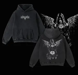 Y2K Gothic Angel Washed Hoodie, Sad Angel Tshirt – Dark Aesthetic Streetwear, 2k Clothing,Menswear Oversized Tops, gym,Clothing,Clothes gothic y2k,Vintage Mens Graphic Print Sweatshirt Pullover Couple style Unisex Gift for Birthday